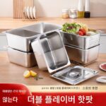 두껍게 만든 사각형 만다린 오리 냄비 냄비 냄비 가정용 일체형 스테인리스 스틸 수프 냄비 프라이팬 유도 밥솥 가스 유니버설 - 이미지 4