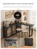 중세 스타일 섬 테이블 식탁 통합 가정용 접이식 접이식 회전 오픈 주방 바 식사 사이드 캐비닛 식탁 - 이미지 4