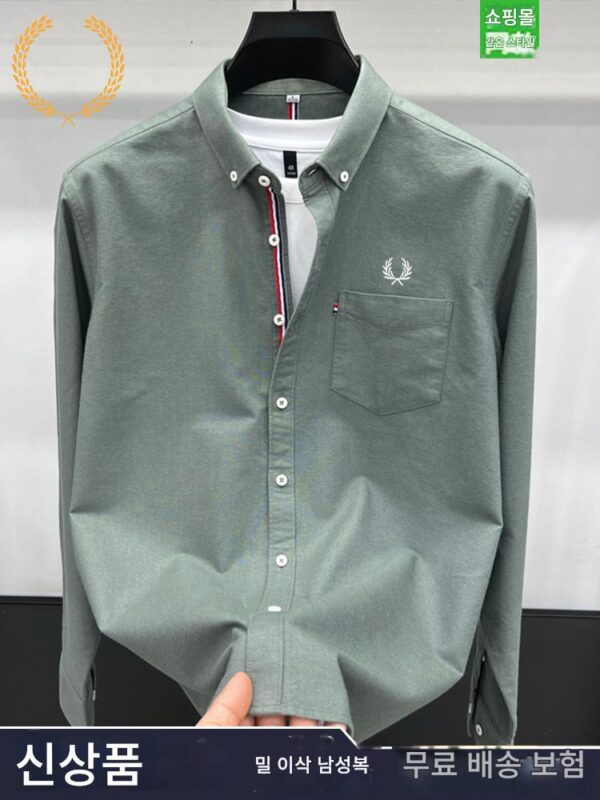 FP 밀 이삭 정품 코튼 긴팔 셔츠 남성 가을 신상 남성 비즈니스 캐주얼 솔리드 컬러 리얼 포켓 인치 셔츠