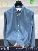 FP 밀 이삭 정품 코튼 긴팔 셔츠 남성 가을 신상 남성 비즈니스 캐주얼 솔리드 컬러 리얼 포켓 인치 셔츠 - 이미지 4