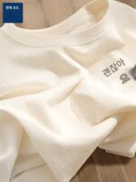 GENIOLAMODE 순면 반팔 남성용 여름 레트로 루즈 반팔 미국 헤비웨이트 보이 캐주얼 티셔츠