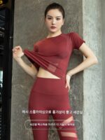 여성용 요가복 2024년 신제품 러닝복 통기성 프로페셔널 하이엔드 피트니스 반팔 메시 스포츠 상의 - 이미지 2