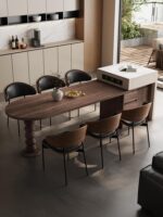 이탈리아식 식탁 섬 통합 가정용 소형 아파트 접이식 레트로 아크 다기능 호두 원목 섬