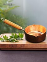 구리 두껍게 만든 작은 구리 냄비 우유 냄비 복고풍 일본식 눈 평평한 냄비 아기 음식 냄비 가정용 인스턴트 국수 냄비 수프 냄비 측면 손잡이 - 이미지 2