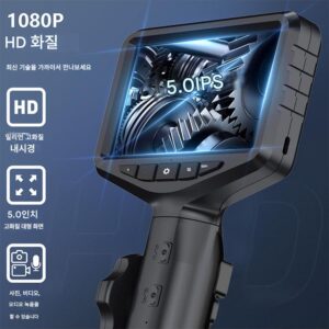 6.5mm 360도 조향 산업용 내시경 HD 카메라, 화면 5인치 듀얼 렌즈 시각 파이프라인