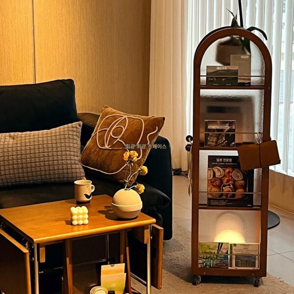 레트로 인스 스타일 이동식 아치형 책장 디스플레이 랙 소형 가정 거실 벽면 수납 랙