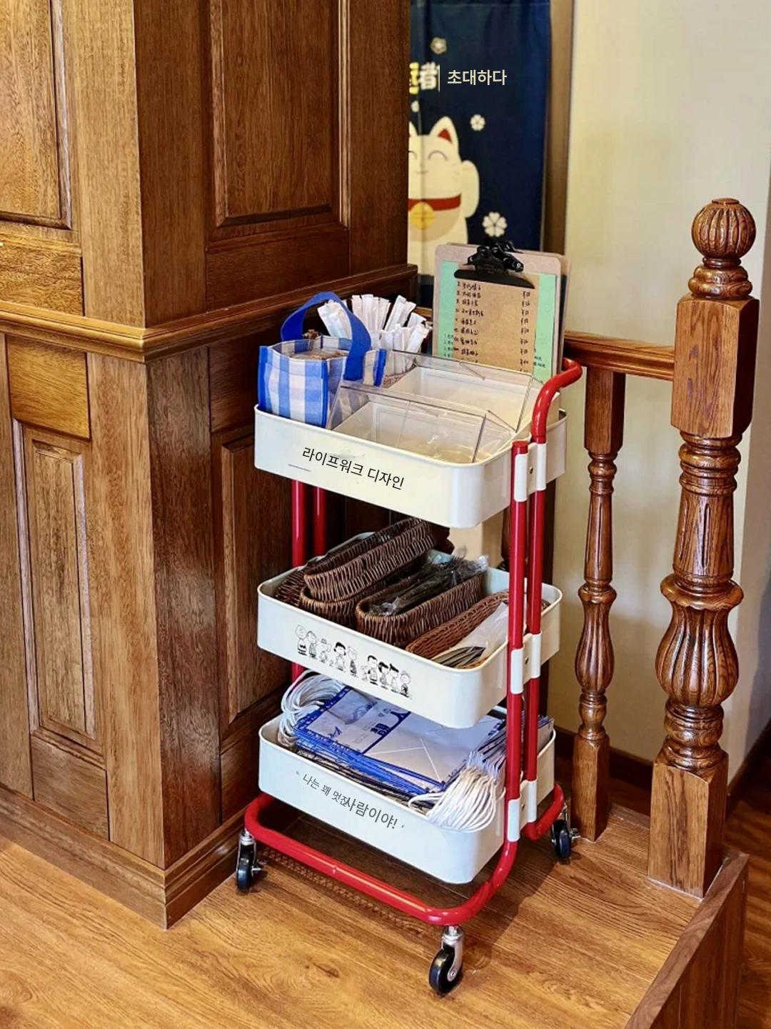 main_799156340012_0-1 도파민 스누피 트롤리 랙 모바일 플로어 거실 간식 다층 수납 랙 욕실 수납 바구니 - 이미지 1