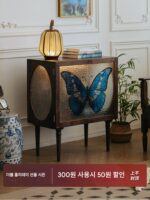 빛의 여신 사이드 캐비닛 버터플라이 와인 캐비닛 블랙 월넛 레트로 스테인드 글라스 프랑스 거실 캐비닛 입구 캐비닛