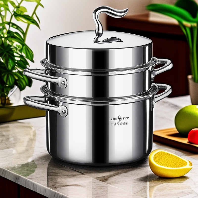 main_801793080638_0-1 3~4단 스틸 찜통 316L 스테인리스 가정용 국 냄비 대용량 찜통 찜통 일체형 냄비 다층 찜통 신제품 - 이미지 1