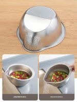 세척 및 배수 스위치, 손 화상 없이 빠르게 배수] 두꺼워진 304 스테인리스 쌀, 과일 및 야채 세척대 배수 바구니 - 이미지 2