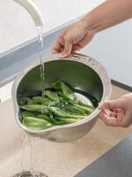 세척 및 배수 스위치, 손 화상 없이 빠르게 배수] 두꺼워진 304 스테인리스 쌀, 과일 및 야채 세척대 배수 바구니 - 이미지 5