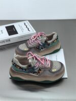 여성용 컬러풀 두꺼운 밑창 스포츠 캐주얼화 2024 봄 가을 신상 소가죽 레트로 아빠화 메시 통기성 스니커즈 - 이미지 2