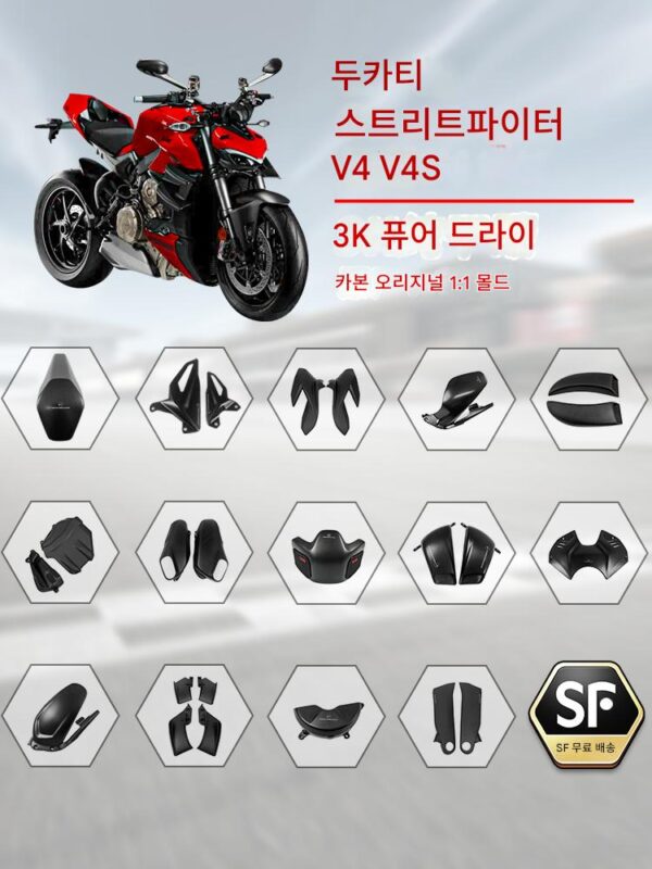 두카티 스트리트 파이터 V4 V4s 오토바이 오토바이 탄소 섬유 개조 액세서리 고정 날개 전면 및 후면 펜더 쉘