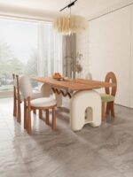 프랑스 크림 스타일 레트로 솔리드 우드 다이닝 테이블과 의자 조합 디자이너 중년 통나무 컬러 책상 직사각형 책상 - 이미지 2