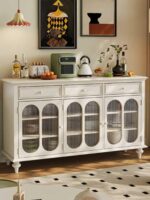 와비사비 스타일 식탁 사이드보드 견고한 나무 티 캐비닛 크림 스타일 와인 캐비닛 창홍 유리 사이드보드 거실 주방 수납 캐비닛 - 이미지 2