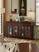 와비사비 스타일 식탁 사이드보드 견고한 나무 티 캐비닛 크림 스타일 와인 캐비닛 창홍 유리 사이드보드 거실 주방 수납 캐비닛 - 이미지 3