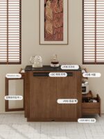 노르딕 솔리드 우드 아일랜드 테이블 식탁 통합 다기능 소형 아파트 신 중국식 홈 거실 록 플레이트 바 티 캐비닛 - 이미지 2