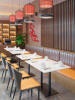 상업용 록플레이트 식탁 인터넷 셀럽 밀크티숍 카페 레스토랑 핫팟숍 직사각형 테이블 호텔 소형 원형 테이블 - 이미지 3