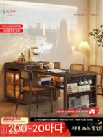 견고한 목재 섬 테이블 식탁 통합 이동식 접이식 일본식 차 캐비닛 소형 아파트 신 중국식 거실 바위 플레이트 바