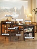 견고한 목재 섬 테이블 식탁 통합 이동식 접이식 일본식 차 캐비닛 소형 아파트 신 중국식 거실 바위 플레이트 바 - 이미지 3