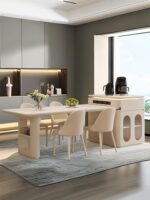 싱크대가 통합된 록 플레이트 아일랜드 테이블, 인덕션 쿠커가 있는 접이식 프렌치 크림 스타일, 대형 및 소형 아파트