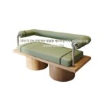 맞춤형 통나무 스타일 커피숍 견고한 목재 반원형 부스 소파 밀크티 스낵바 협상 여가 스테인리스 스틸 테이블과 의자 - 이미지 5