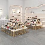 디스플레이 랙 신발장 상업용 다층 가방 디스플레이 랙 쇼핑몰 전시장 사다리꼴 섬 물 테이블 랙 선반 - 이미지 4