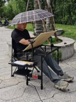 Love Wife 고정밀 접이식 이젤 수채화 미술 시험 손으로 그린 ​​야외 스케치 네발 금속 이젤 높은 안정성 - 이미지 4