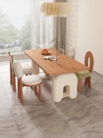 프랑스 크림 스타일 레트로 솔리드 우드 다이닝 테이블과 의자 조합 디자이너 중년 통나무 컬러 책상 직사각형 책상 - 이미지 3