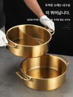 골든 만다린 오리 냄비 상업용 스테인리스 스틸 핫팟 냄비 유도 쿠커 특수 샤부샤부 수프 냄비 더블 귀 대용량 핫팟 냄비 - 이미지 3