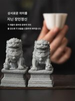 조조의 L. PD. 자취안. 녹색 사암 장식 창의적인 후루이 돌 사자 한 쌍의 차 애완동물 | 개지에 - 이미지 3