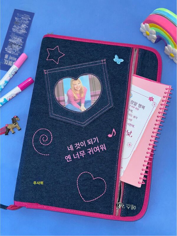 루비 오리지널 데님 컴퓨터 가방 아이패드 보호 가방 서류 가방 태블릿 가방 라이너 가방 미국 레트로 핑크 자수 사진 보관 가능 지퍼 귀여움