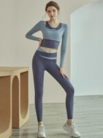 새로운 스타일 피트니스 슈트 고급 여성 가슴 패드 속건성 충격 방지 요가 슈트 러닝 필라테스 러닝 긴팔 - 이미지 2