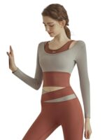 새로운 스타일 피트니스 슈트 고급 여성 가슴 패드 속건성 충격 방지 요가 슈트 러닝 필라테스 러닝 긴팔 - 이미지 5