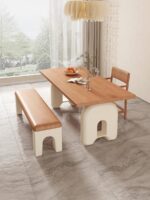 프랑스 크림 스타일 레트로 솔리드 우드 다이닝 테이블과 의자 조합 디자이너 중년 통나무 컬러 책상 직사각형 책상 - 이미지 4