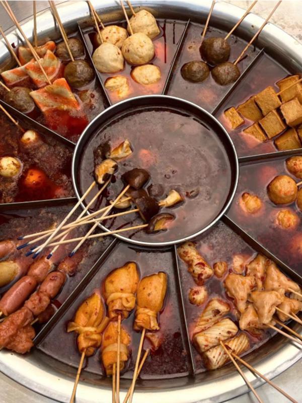 스톨 스테인리스 매운 냄비 대형 매운 냄비 야외 이중 맛 냄비 냄비 구각형 오뎅 냄비