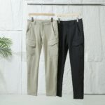 오프라인 3자리 세로 질감 입체 테일러링 포켓 작업복 아웃도어 레저 스트레치 바지 남성-2342