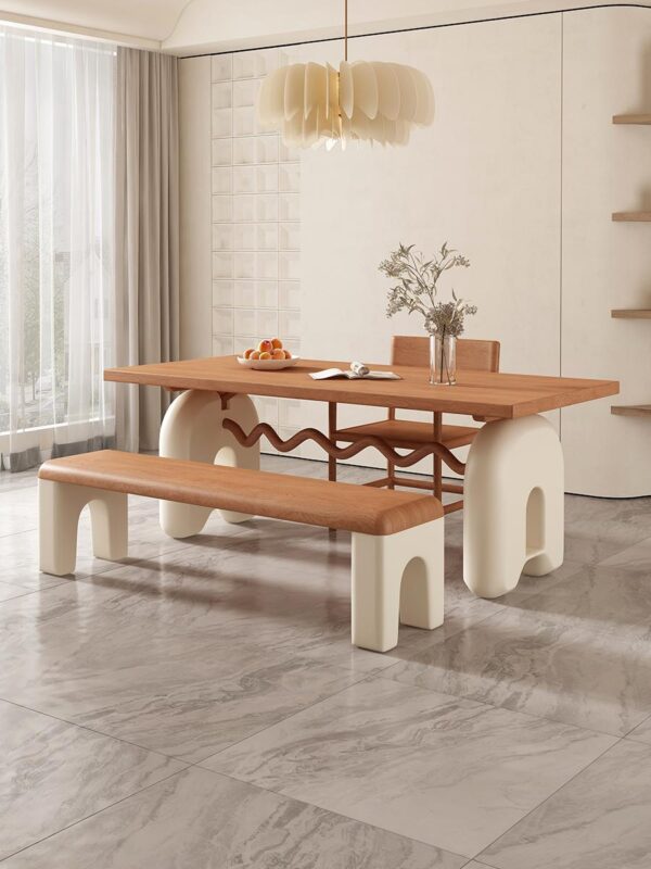 프랑스 크림 스타일 레트로 솔리드 우드 다이닝 테이블과 의자 조합 디자이너 중년 통나무 컬러 책상 직사각형 책상