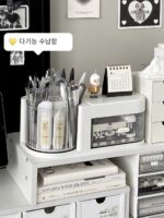 펜홀더 수납함 사무실 데스크탑 대용량 어린이 여아 문구대 학생용 책상 회전 펜통 - 이미지 3