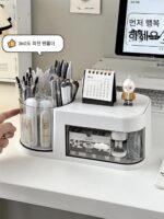 펜홀더 수납함 사무실 데스크탑 대용량 어린이 여아 문구대 학생용 책상 회전 펜통 - 이미지 4