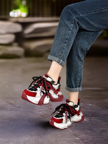 Siqige 2025 봄과 가을 정품 가죽 두꺼운 밑창 아빠 신발 여성용 색상 매칭 핸드메이드 기질 스포츠 캐주얼 신발 편안한 발 관리