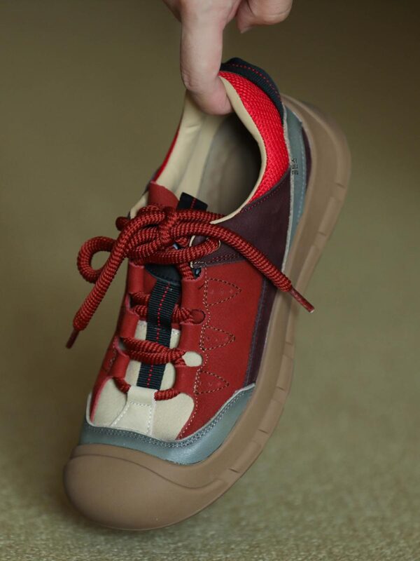 정품 가죽 Angra 레드 두꺼운 밑창 레이스업 슈즈 2024 가을 신상 패션 캐주얼 스포츠 슈즈 여성용 등산화