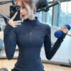 KAYANTY 요가복 여성용 하프 지퍼 러닝 스포츠 상의 신축성 트레이닝 피트니스복 긴팔 가을과 겨울 신제품
