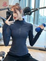 KAYANTY 요가복 여성용 하프 지퍼 러닝 스포츠 상의 신축성 트레이닝 피트니스복 긴팔 가을과 겨울 신제품