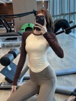 KAYANTY 컬러 매칭 네트 레드 요가복 슬림 통기성 트레이닝 긴팔 타이트 탄력 러닝 스포츠 상의 가을 - 이미지 3