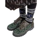 여성용 녹색 자수 가죽 신발, 에스닉 스타일, 틈새 두꺼운 밑창 신발, 조인트 와이드 레이스 스포츠 캐주얼 신발, 레트로 신발 - 이미지 2