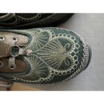 여성용 녹색 자수 가죽 신발, 에스닉 스타일, 틈새 두꺼운 밑창 신발, 조인트 와이드 레이스 스포츠 캐주얼 신발, 레트로 신발 - 이미지 4