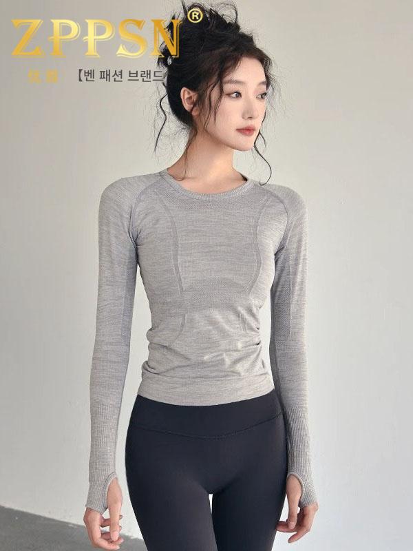 이탈리아 ZPPSN 요가 의류 상의 긴팔 여성용 라운드넥 속건성 고탄성 통기성 전문 러닝 피트니스 의류 t