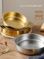 한국식 건식냄비 두꺼운 스테인리스 금 더블 귀 싱글 소형 냄비 1인용 1냄비 인덕션 쿠커 가스 스토브 전용 - 이미지 4