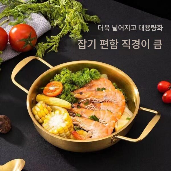 한국식 인스턴트 라면 냄비 스테인리스 스틸 건조 냄비 싱글 핫팟 얕은 수프 냄비 상업용 군대 소형 조리 냄비 라면 더블 귀